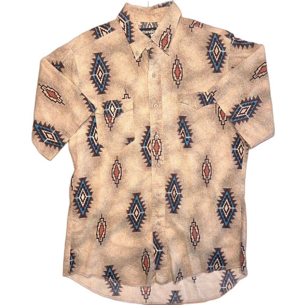 Vintage Wrangler Mens Shirt Western Aztec  16 X-Long Tails Sunburned Desert Tan - Picture 3 of 5